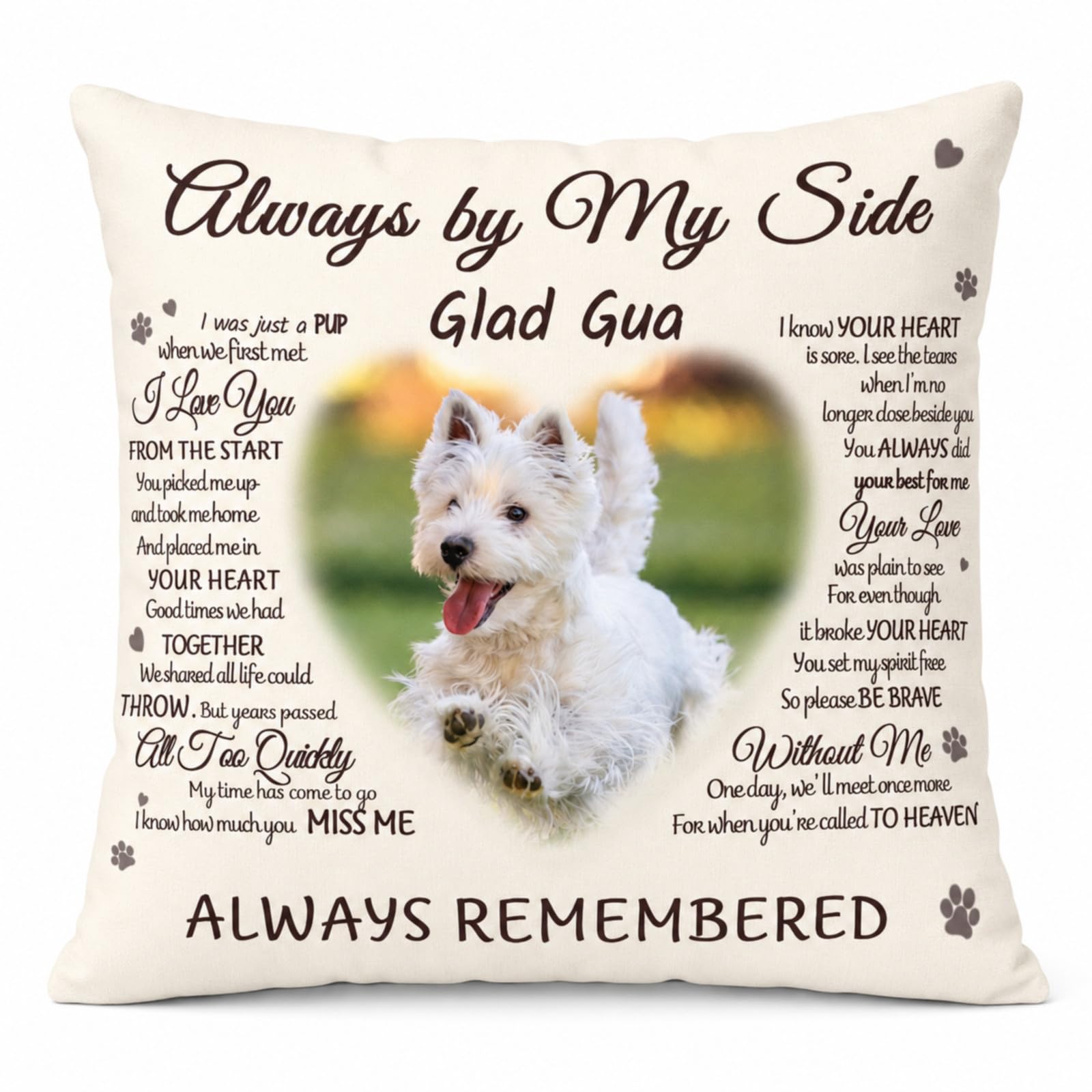 Glad Gua Personalised Dog Memorial Cushion with Photo, Pet Loss Remembrance Gift for Dog Lovers, Bereavement Sympathy Home Décor