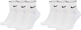Nike 6 Pairs of Men's and Women's Short Socks, Ankle-High, White, Black, Economy Set, SX7667, Everyday Cotton Cushioned Ankle Sports Socks, Size 1, 3, 5, 7, 9, 11, 12, 14, 16