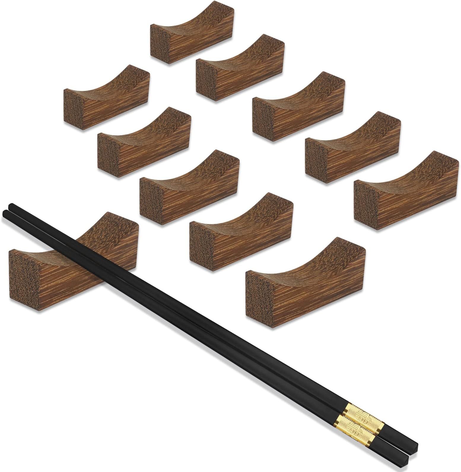 10PCS Wooden Chopstick Rests and Holders for Home, Hotel, Resta, urant Natural Premium Chopsticks Holders, Spoon Fork Knife Stand Rack Set
