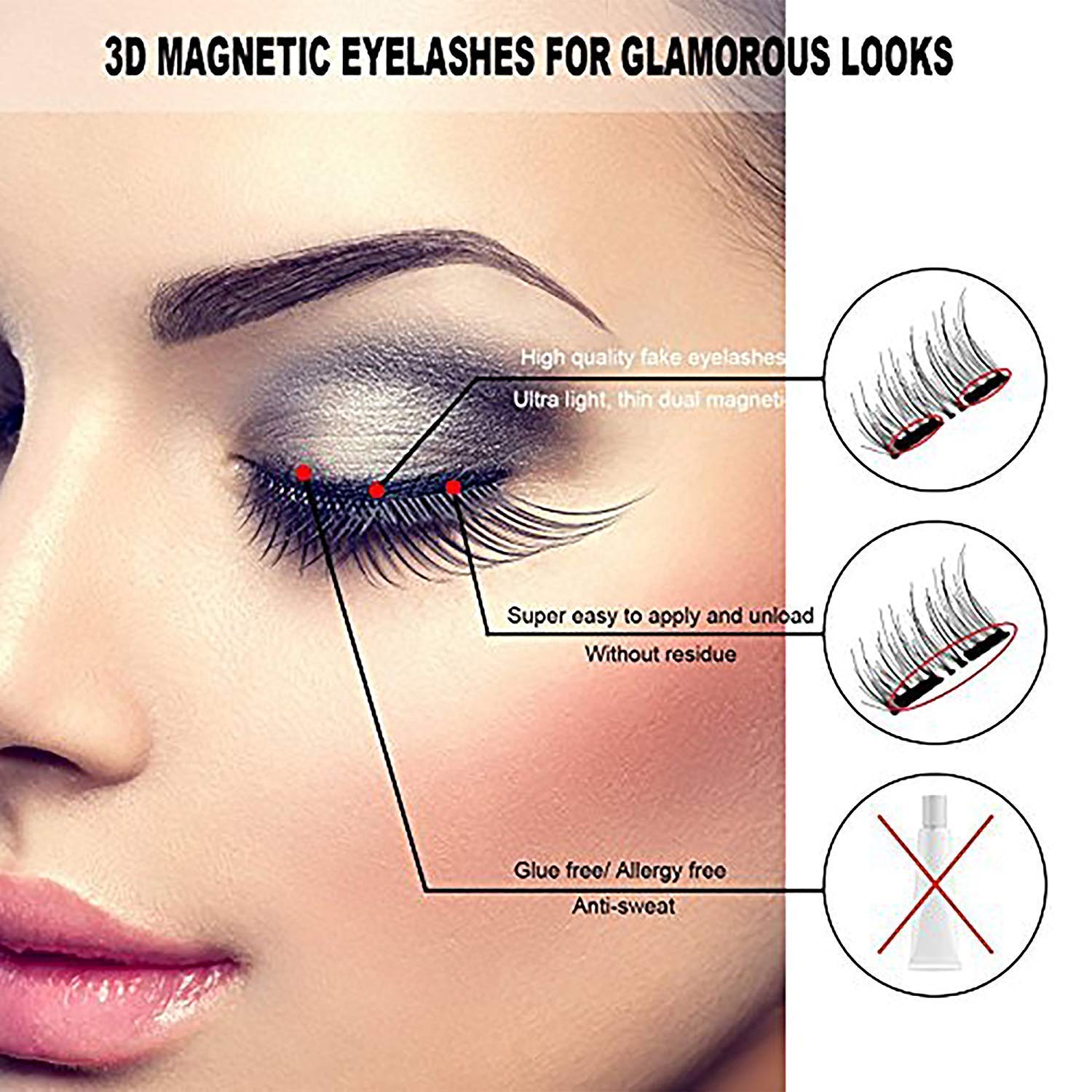 Natural Magnetic Fake Eyelashes 3D Handmade Ultra-Thin Reusable Natural Dual Magnetic False Eyelashes Fake Lashes - Image 3