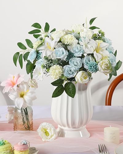 Miniatura 4 de Flores artificiales, 57 piezas, flores falsas, flores sintéticas para ramos de boda, centros de mesa, despedida de soltera, decoración de mesas de