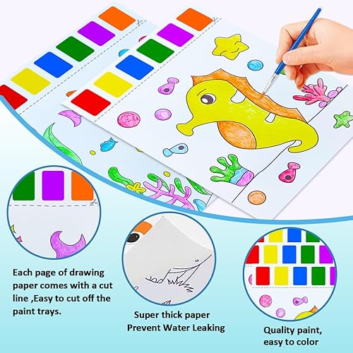 Miniatura 6 de Libros para colorear de agua para niños de 4 a 8 años, libro de pintura con agua para niños pequeños, papel de pintura de acuarela para niños y