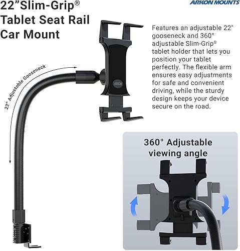 Vista 3 de ARKON Mounts - Car Tablet Mount with 22-inch Arm and Seat Rail Attachment Gooseneck Tablet Holder Aluminum Construction Ideal for Cars and