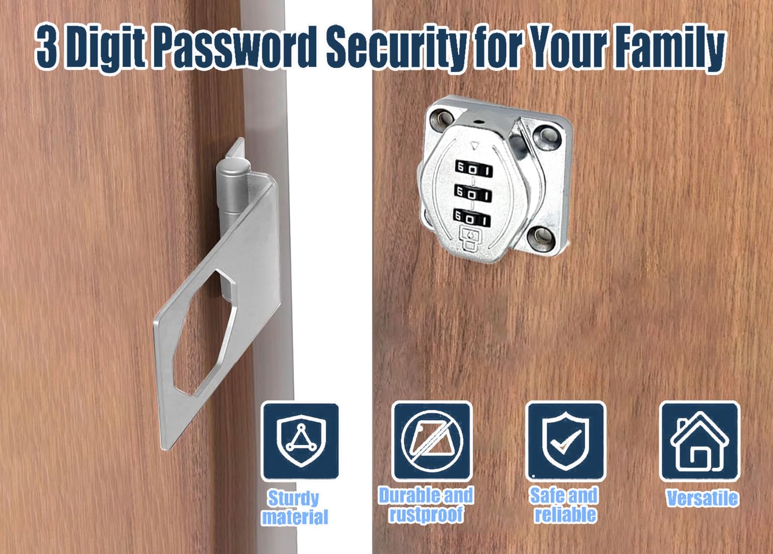 Serratura Con Password Per Armadietti - Lucchetto A Combinazione 3 Cifre In Lega Di Zinco Per Armadi E Cassetti (Color Oro) - 3