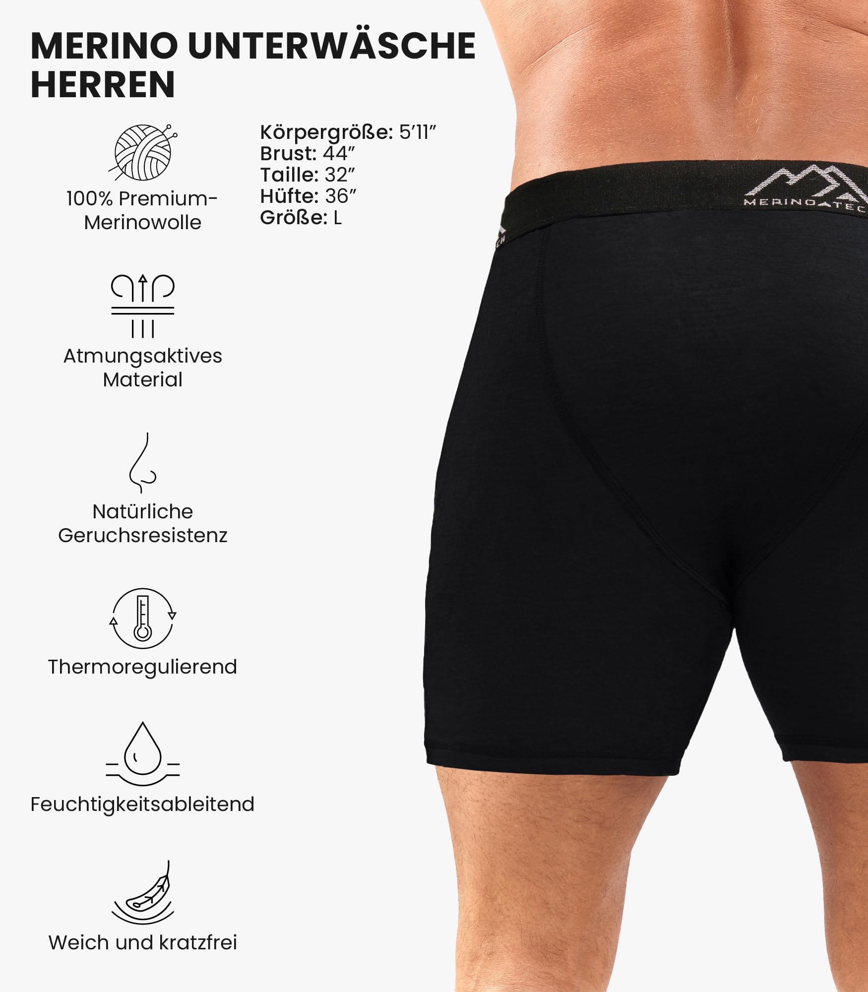 Merino.tech Merino Wool Underwear Men - 100% Merino Wool Boxers for Men (XX-Large, 2 Pack - 170 Black)