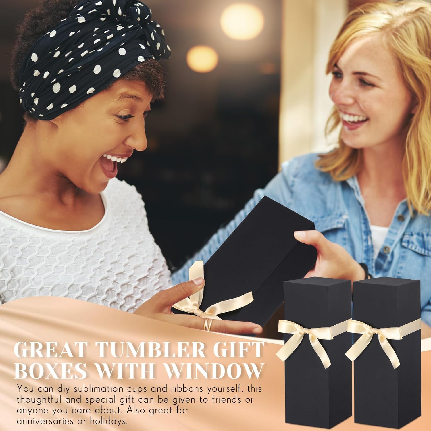 Qilery 24 Pcs Christmas Gift Boxes for Sublimation Tumblers Gift Box with Ribbon for 12oz, 20oz, 30oz Heat Press Sublimation Blanks Tumblers Skinny Tumbler Boxes for Shipping Wrapping(Black) - Image 6