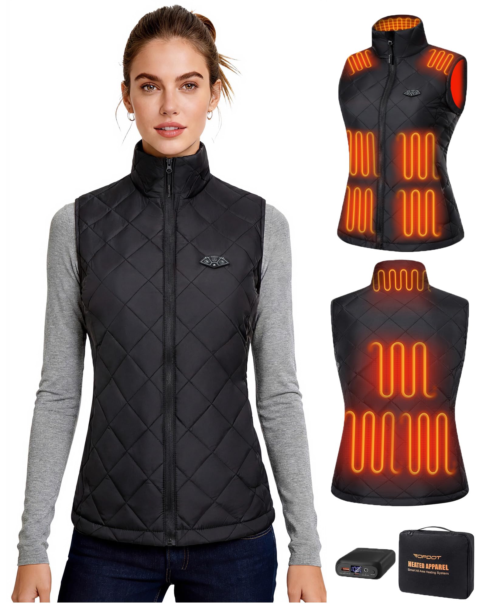 Topdot Chaleco Calefactable Mujer Con Batería 7.4V 16000mAh - Térmico Eléctrico Ligero, 10 Zonas de Calentamiento, 3 Temperaturas Para Ciclismo