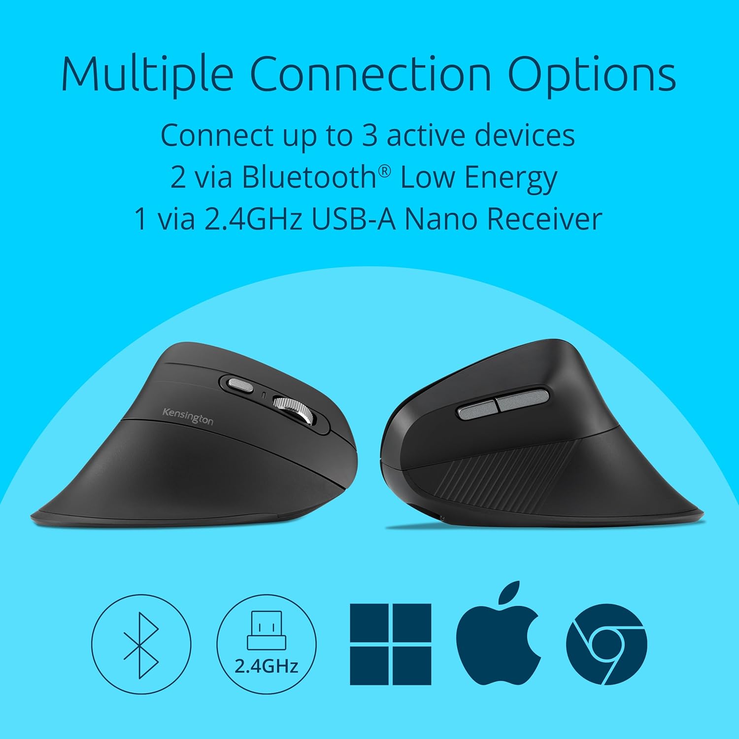 Kensington Pro Fit Ergo MY630 EQ Rechargeable Bluetooth Mouse with 2.4 GHz USB-A Receiver, 55% Recycled (PCR) Content, with up to 4 Months of Battery Life per Charge (K72482WW)