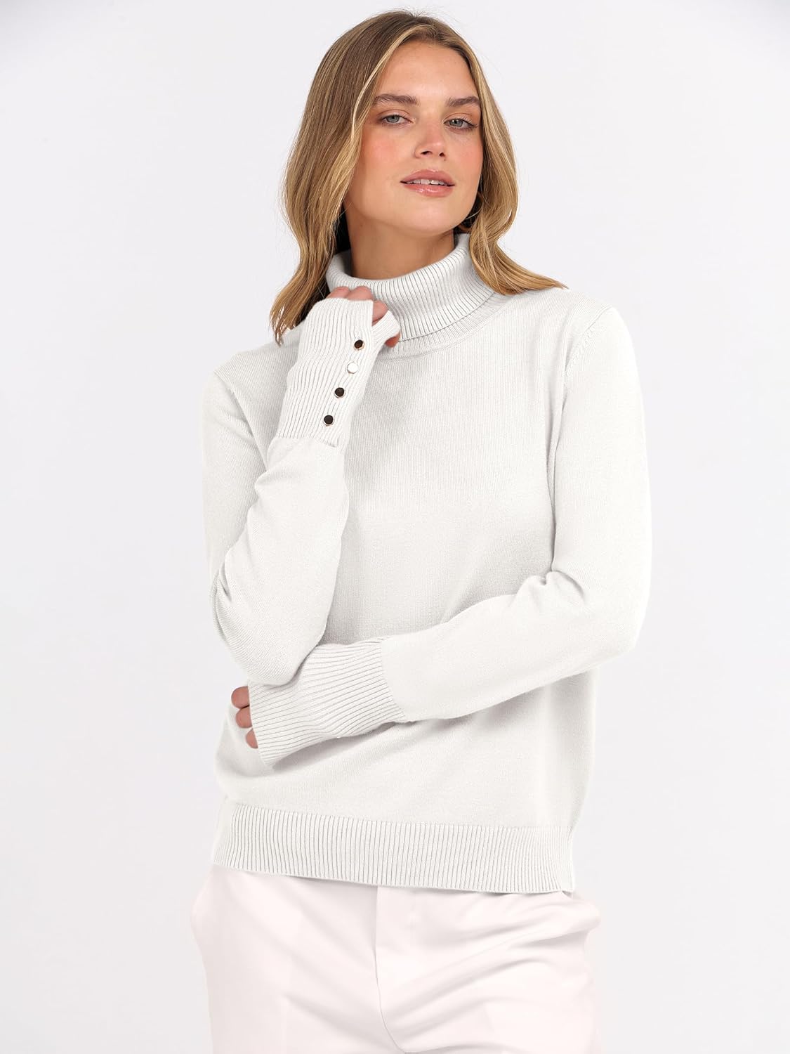 ANRABESS Turtleneck Sweaters for Women Long Sleeve Dressy Casual Soft Knitted Button Pullover Tops 2025 Fall Winter Clothes - Image 2