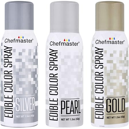 U.S. Cake Supply Edible Spray Cake Decorating Color Metallic Theme 3-Pack - 1.5 ounce Cans (Gold, Silver, Pearl)