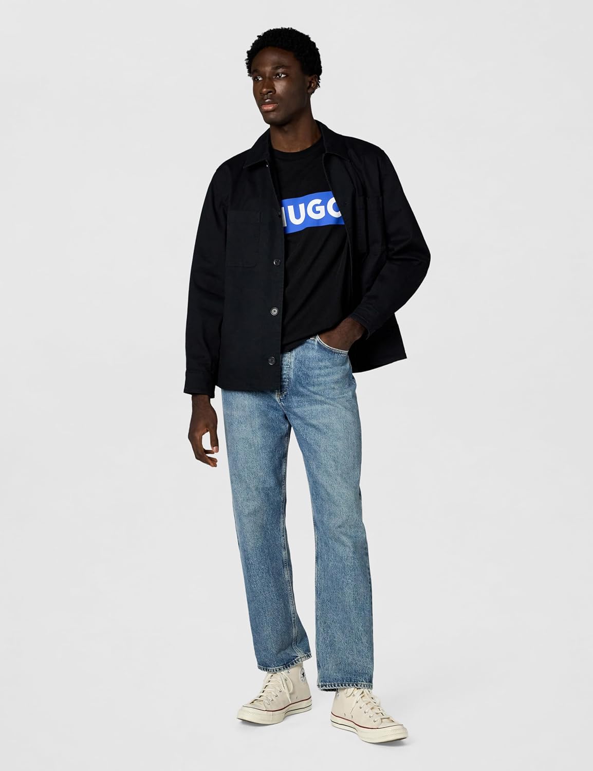 Hugo Mens Logo Stripe Cotton Crew Neck T-Shirt - Image 6