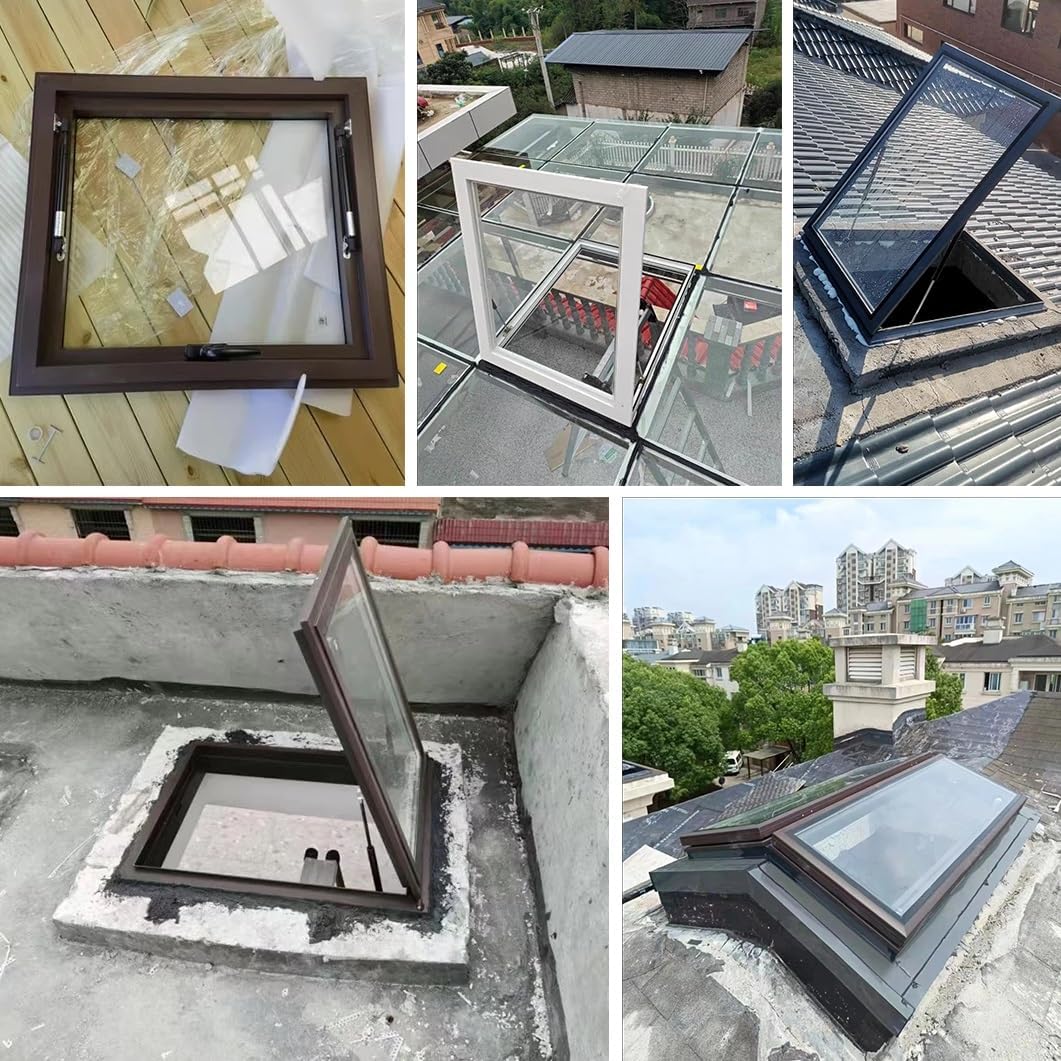 YVYKFZD Ventilation Roof Window, Skylight Flat Roof Lighting Well Window, Rooftop Hatch Lid Basement Window Well with Handles, Aluminum Viewing Window for Attic/Sun Room(LxW 65x60cm/25.6x23.6in)