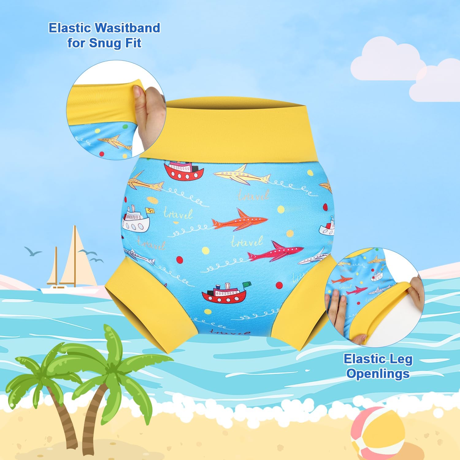 MOEMOE BABY Reusable Swim Diapers, Quick-Dry Swimming Diaper for Boys and Girls, Ideal for Pool, Beach & Swim Lessons S/2T