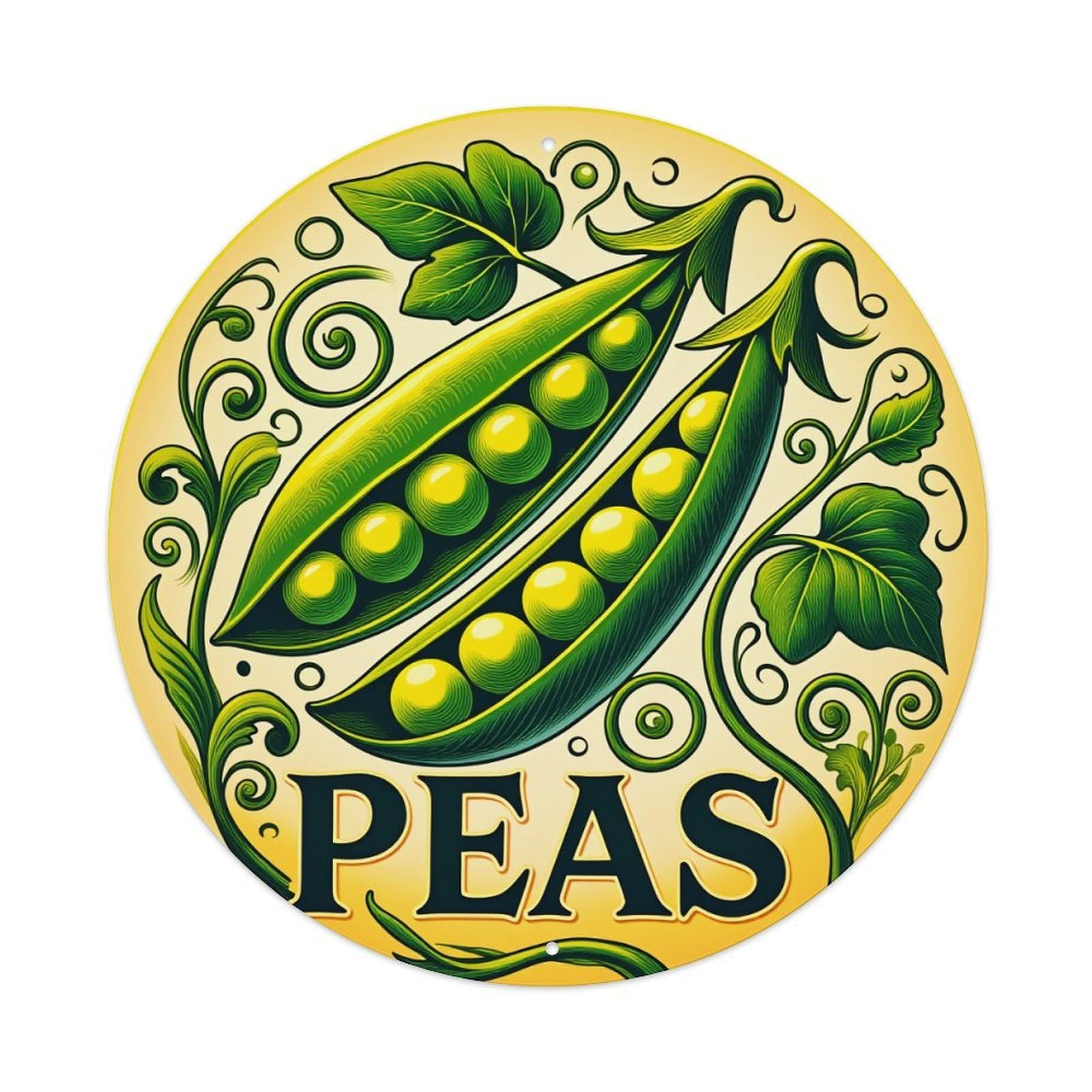 Peas Pod Green Leaves Swirl Round Tin Sign Retro Metal Sign for Cafe Bar Pub Home Game Room Gym Club Wall Decoration Vintage Metal Poster 8x8 Inch