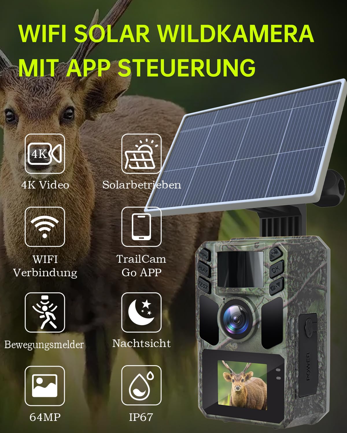 Panneau Solaire 3W/5V Pour Caméra De Chasse - Batterie Intégrée 6000mAh, étanche IP66, Compatible Majorité Modèles