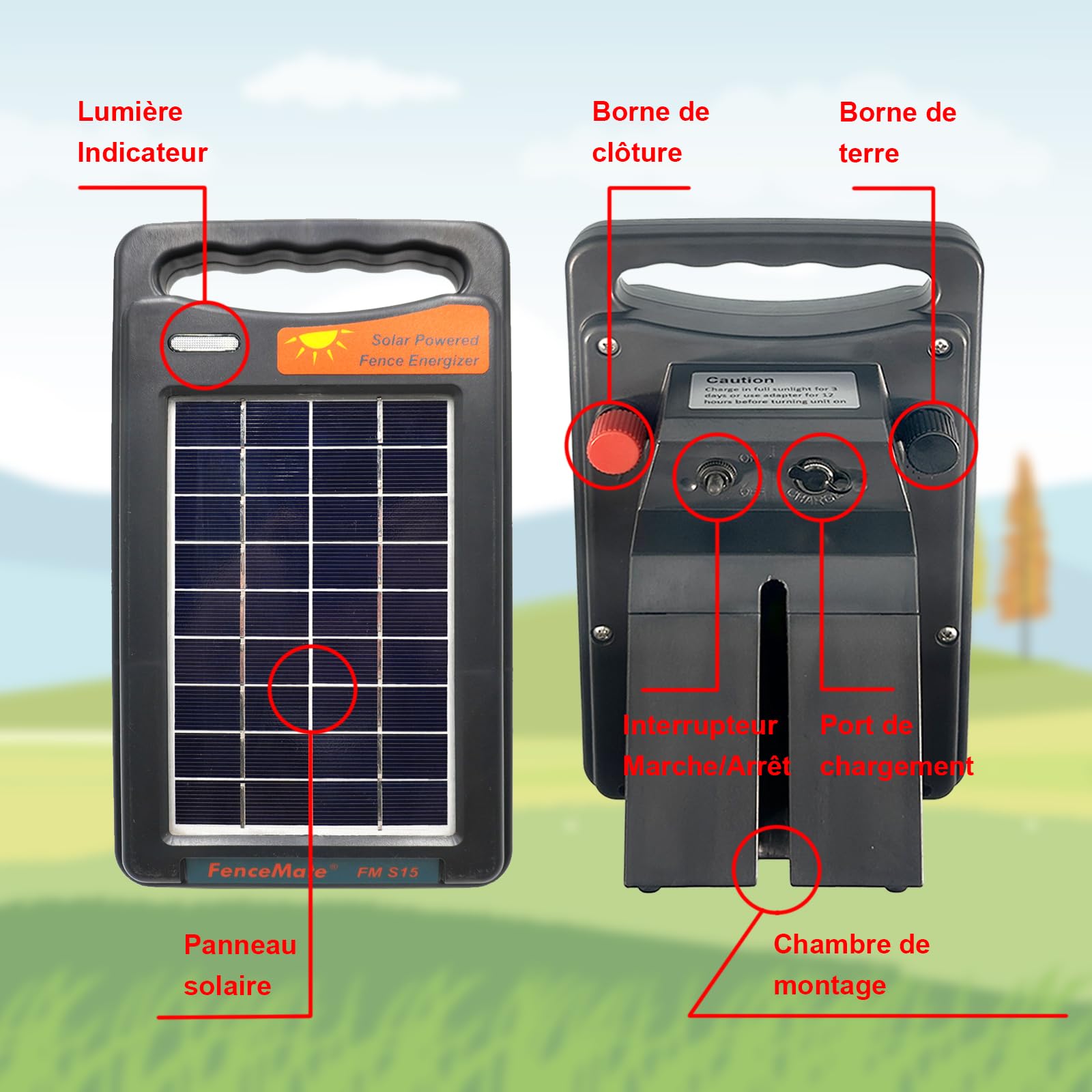 FenceMate Électrificateur Clôture Électrique Solaire, avec une sortie de 0.15 J jusqu'à 2 km, appareil portable pour élever des volailles ou des animaux domestiques