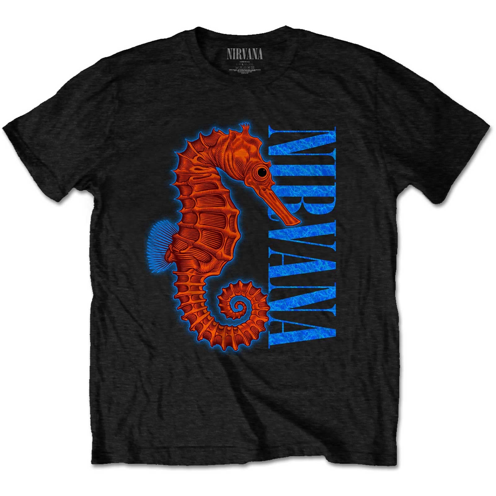 Rock Off Officially Licensed Products Men's Black Nirvana Seahorse Official Tee T-Shirt Unisex (Large)