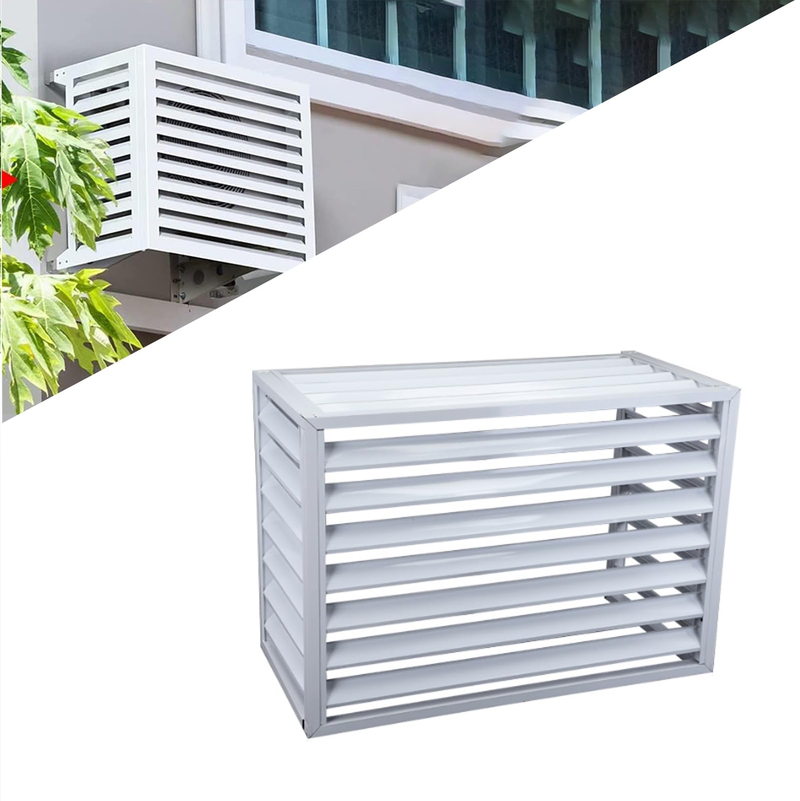 QYMYOZ Outdoor Air Conditioner Cover for Heat Pump - Decorative Privacy Fence Screen, Noise Reduction Sound Barrier with 45° Inclined Grille, Weatherproof & Durable Protection