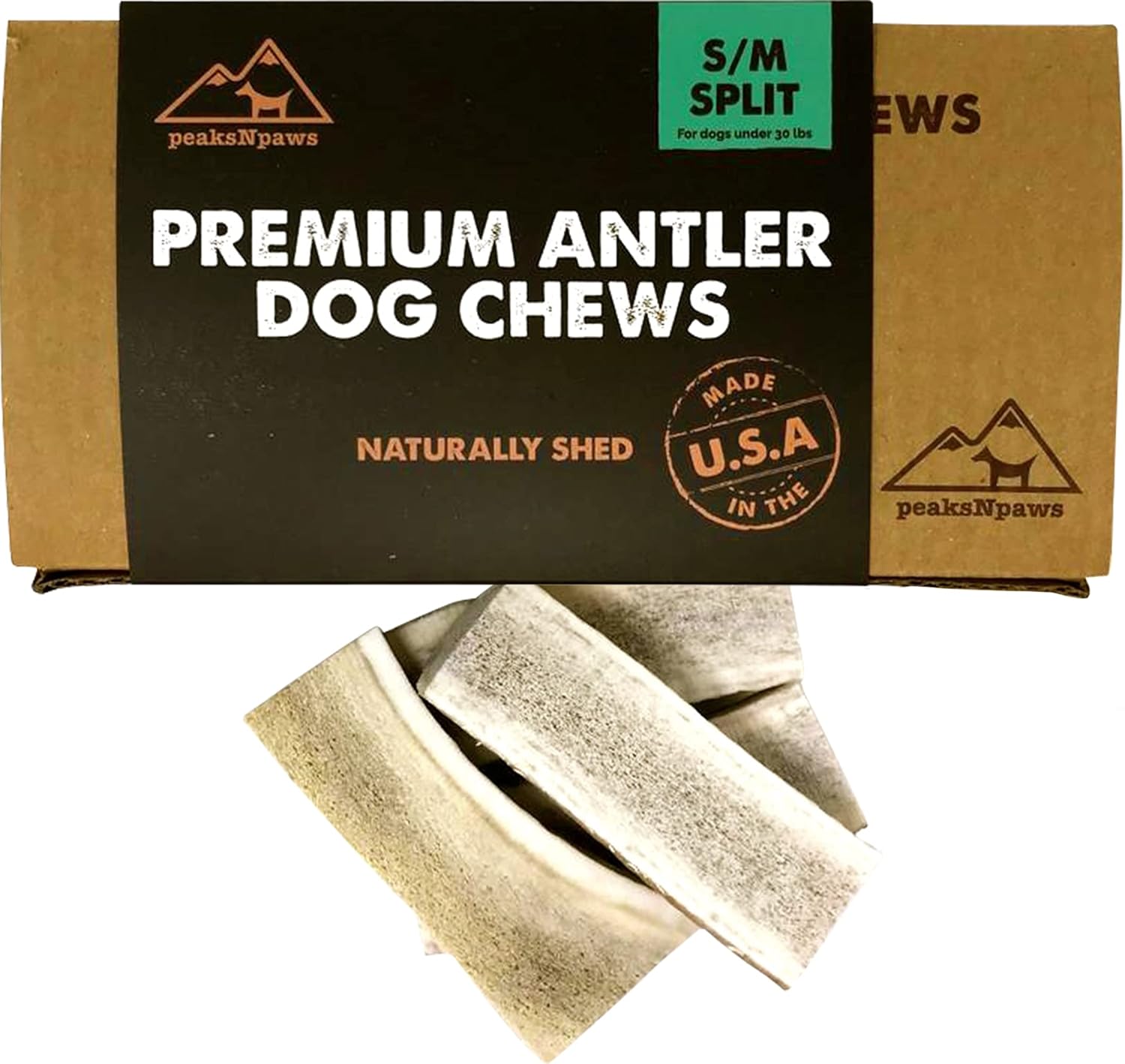 peaksNpaws Premium All-Natural Grade A Split Elk Antlers for Dogs – Naturally Shed in The Rocky Mountains – No Additives, No Preservatives - Healthy and Delicious Treat - Made in USA - M/L Split