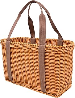 Picnic Basket Imitation Rattan Wicker Basket with Handles Woven Basket Portable Fruit and Vegetable Basket Large Storage Basket for Shopping Picnic Camping(L)