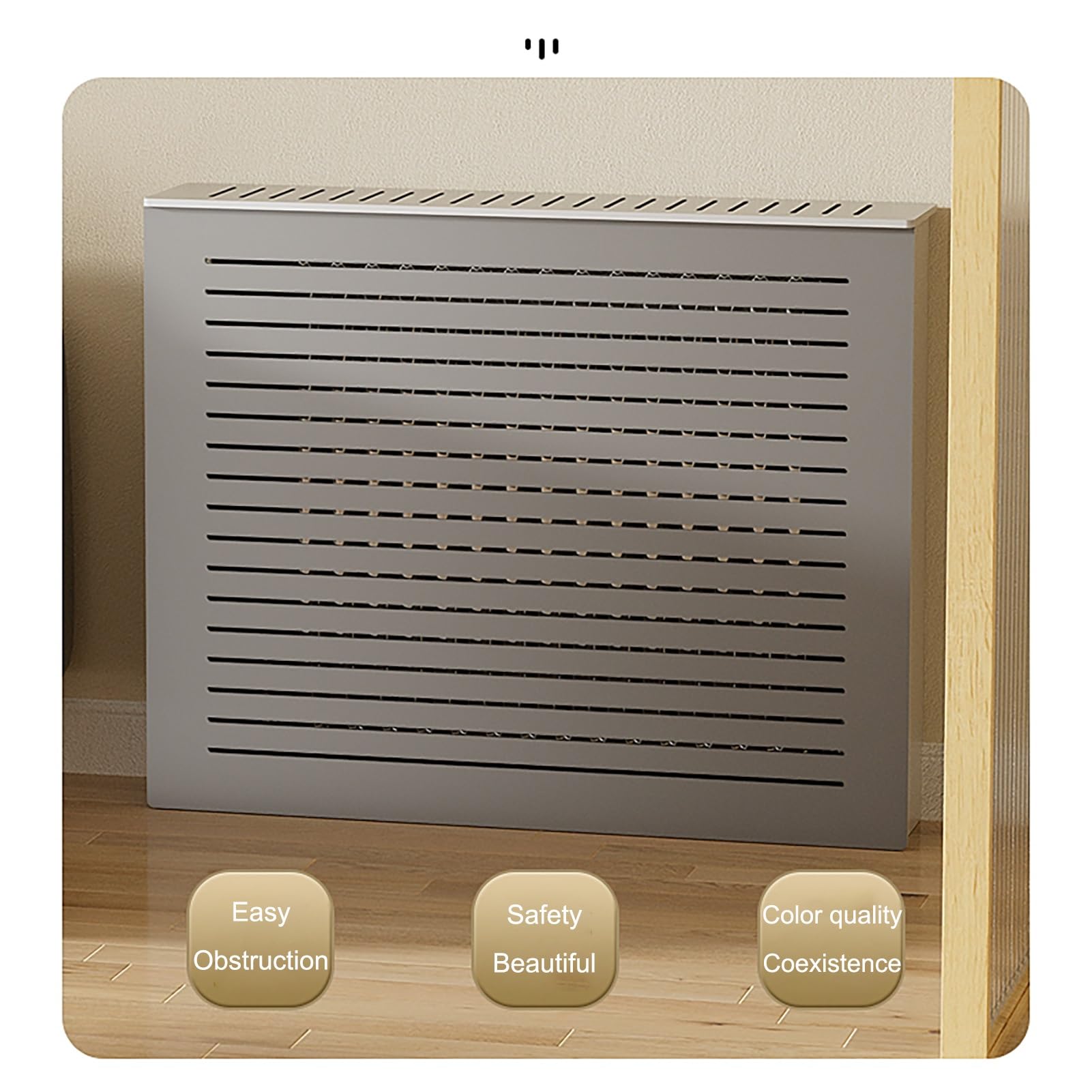 Generico Copritermosifone Moderno - Design a doghe Orizzontali, Spazio Extra per Ripiani per casa e Ufficio, Elegante mobiletto di Protezione per Il Riscaldamento (80x80x25 cm / 31,5x31,5x10 Pollici)