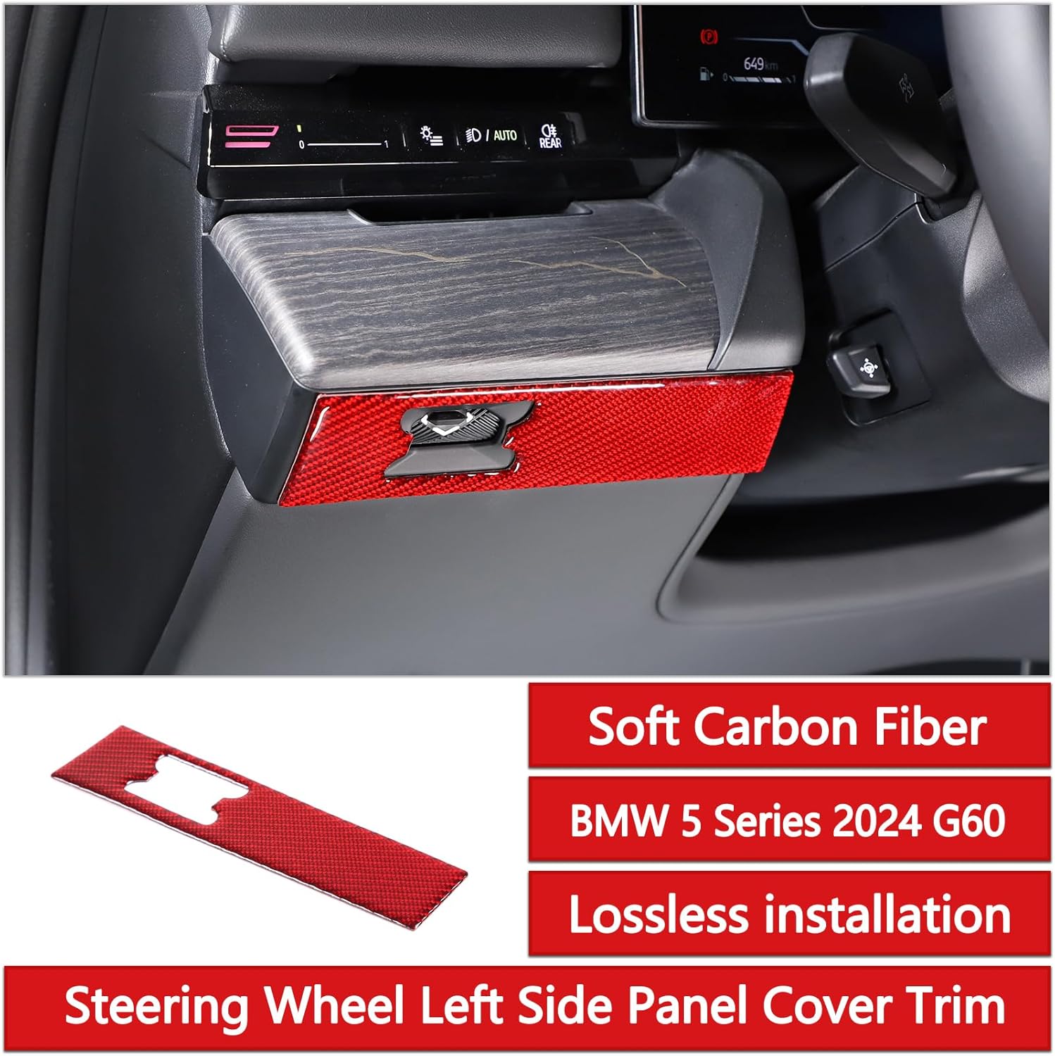 Center Console Cover Trim Compatible with BMW 5 Series G60 2024,Carbon Fiber Dashboard Left Panel Trim,BMW Interior Sticker Trim Accessories 1PCS (Red Carbon)