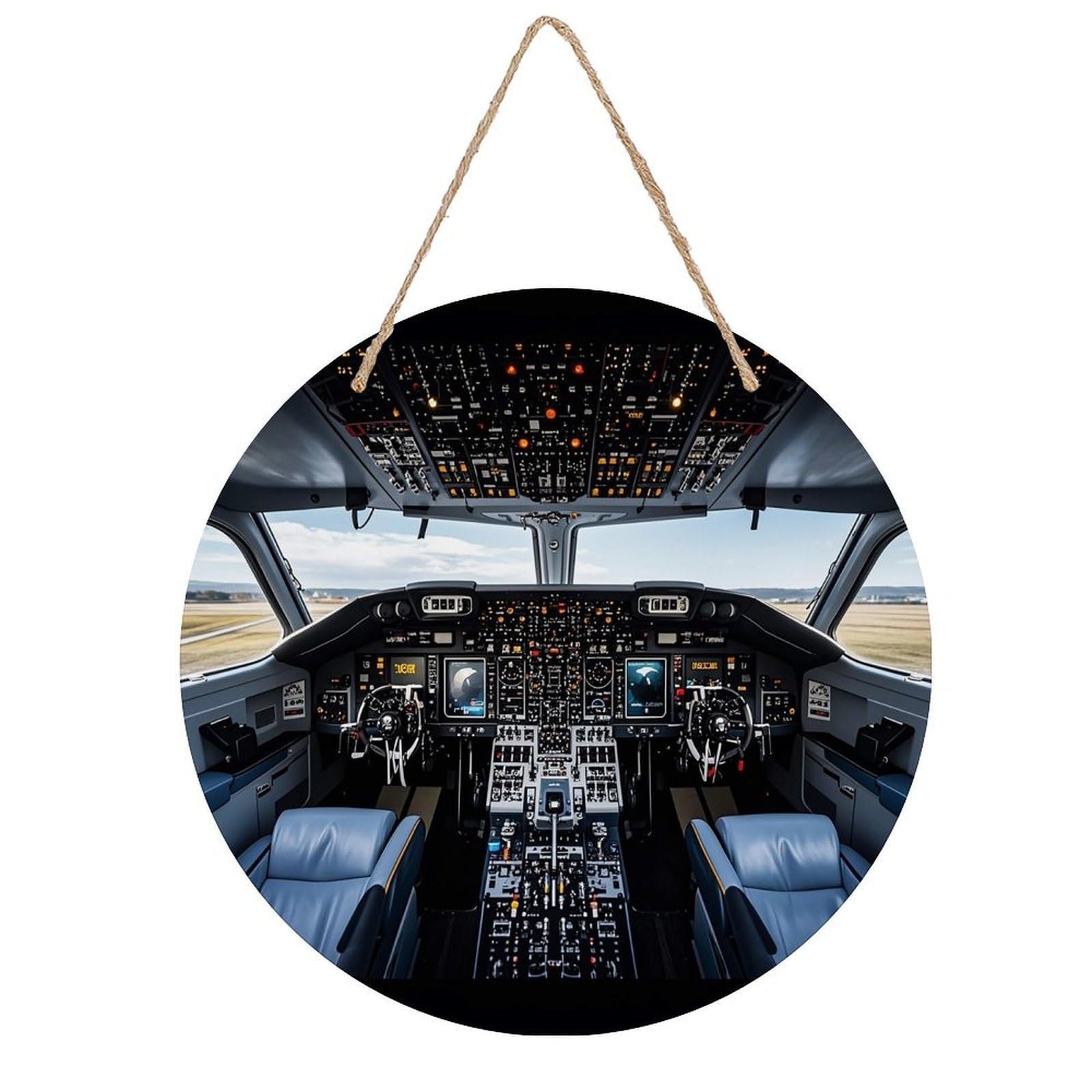 FekiLoot Airplane Cockpit Wall Art Decor Rustic Welcome Sign Round Wood Hanging Sign Decoration Wood Plaque Door Hanger Wooden Signs Wall Hanging Decor Housewarming Gift for Home Outdoor Indoor