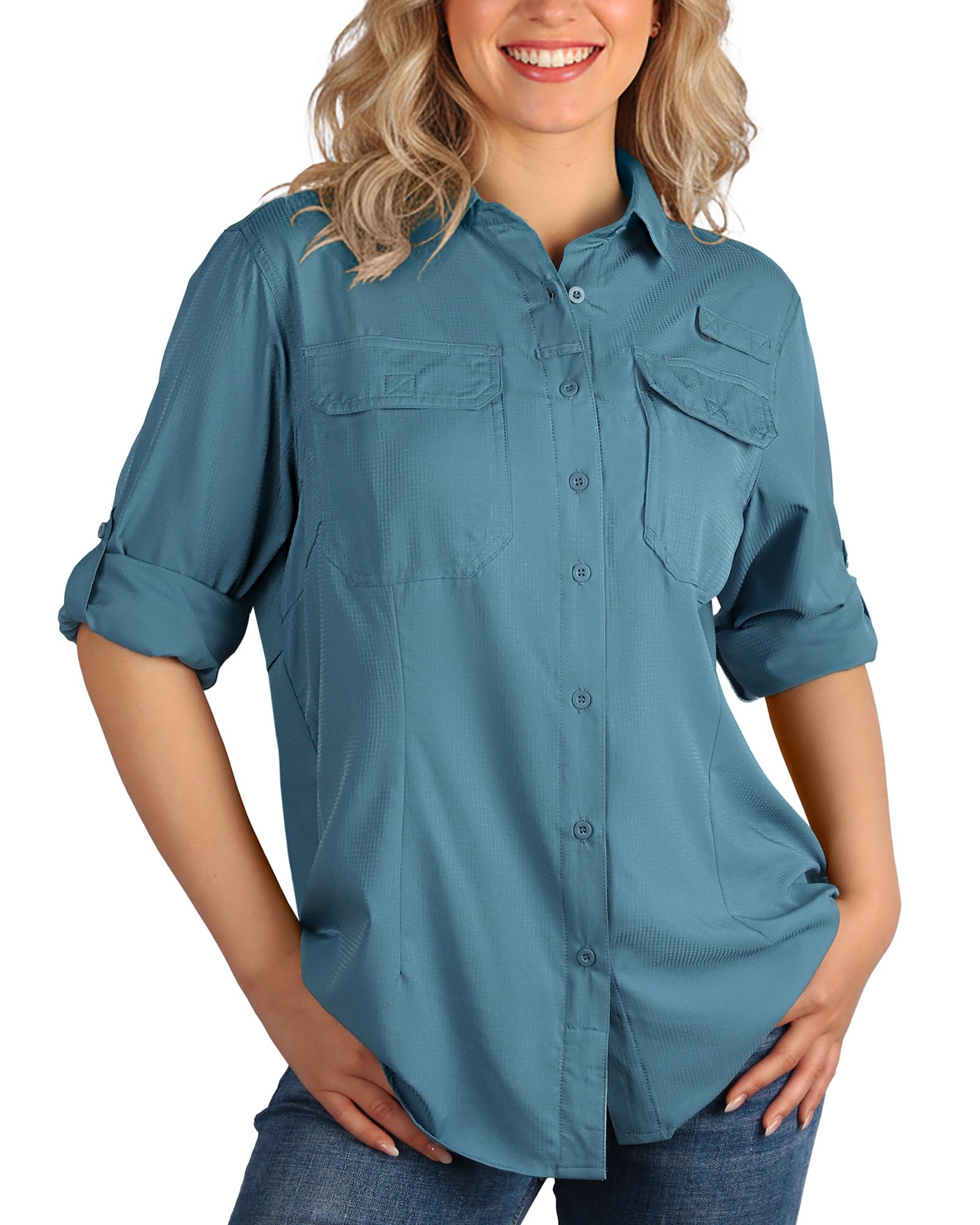Chemise De Pêche Femme Habit Solar Factor 50+ - Bleu Marine, Taille M, UV, Nylon