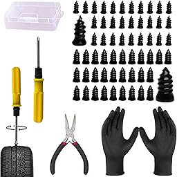 Tire Repair Rubber Nail Kit with Extraction Pliers, Screwdriver and Gloves - 40 PCS Vacuum Tire Repair Screws, Emergency Tubeless Tire Plug Kit for Car, Motorcycle, Truck, SUV, ATV