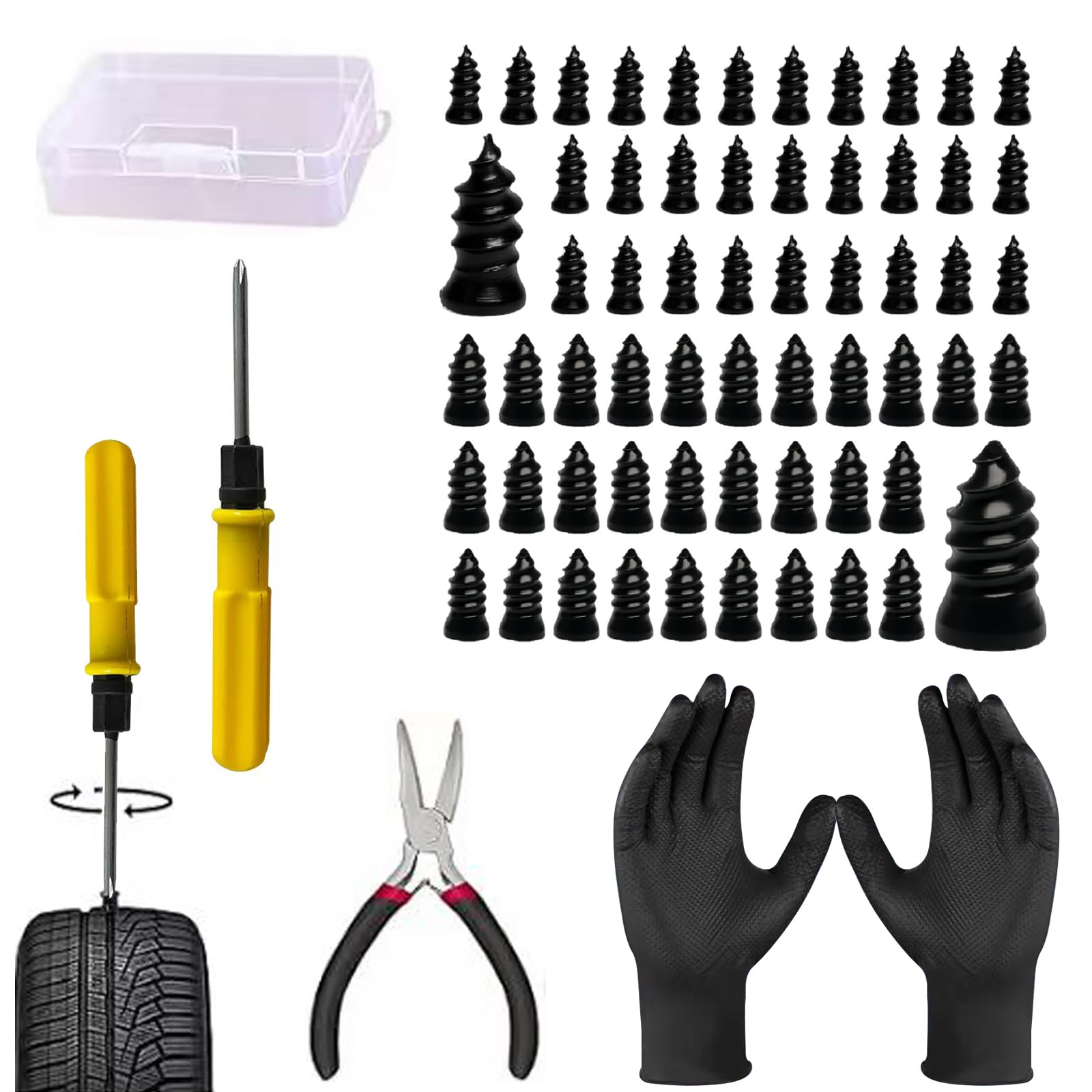 Tire Repair Rubber Nail Kit with Extraction Pliers, Screwdriver and Gloves - 40 PCS Vacuum Tire Repair Screws, Emergency Tubeless Tire Plug Kit for Car, Motorcycle, Truck, SUV, ATV - 1