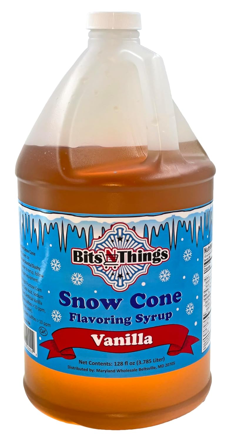 Bits N Things Vanilla Snow Cone Flavoring Syrup | Slushy & Granita | Kosher | Made In America | 1 Gallon