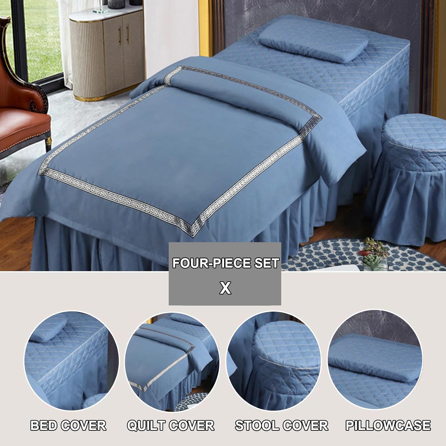 White,70x180cm/27.5x70.8in,Reusable Massage Bed Cover with Holes,Elastic Pillowcase Washable Massage Fitted Sheets Beauty Stools Cover Quilt 4 Sets