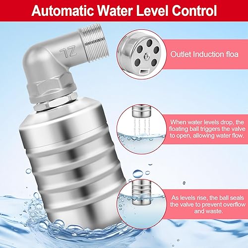 Miniatura 2 de Válvula de flotador de control automático de nivel de agua de 1/2 pulgadas y 3/4 pulgadas, 3 paquetes de válvula de flotador de agua de acero