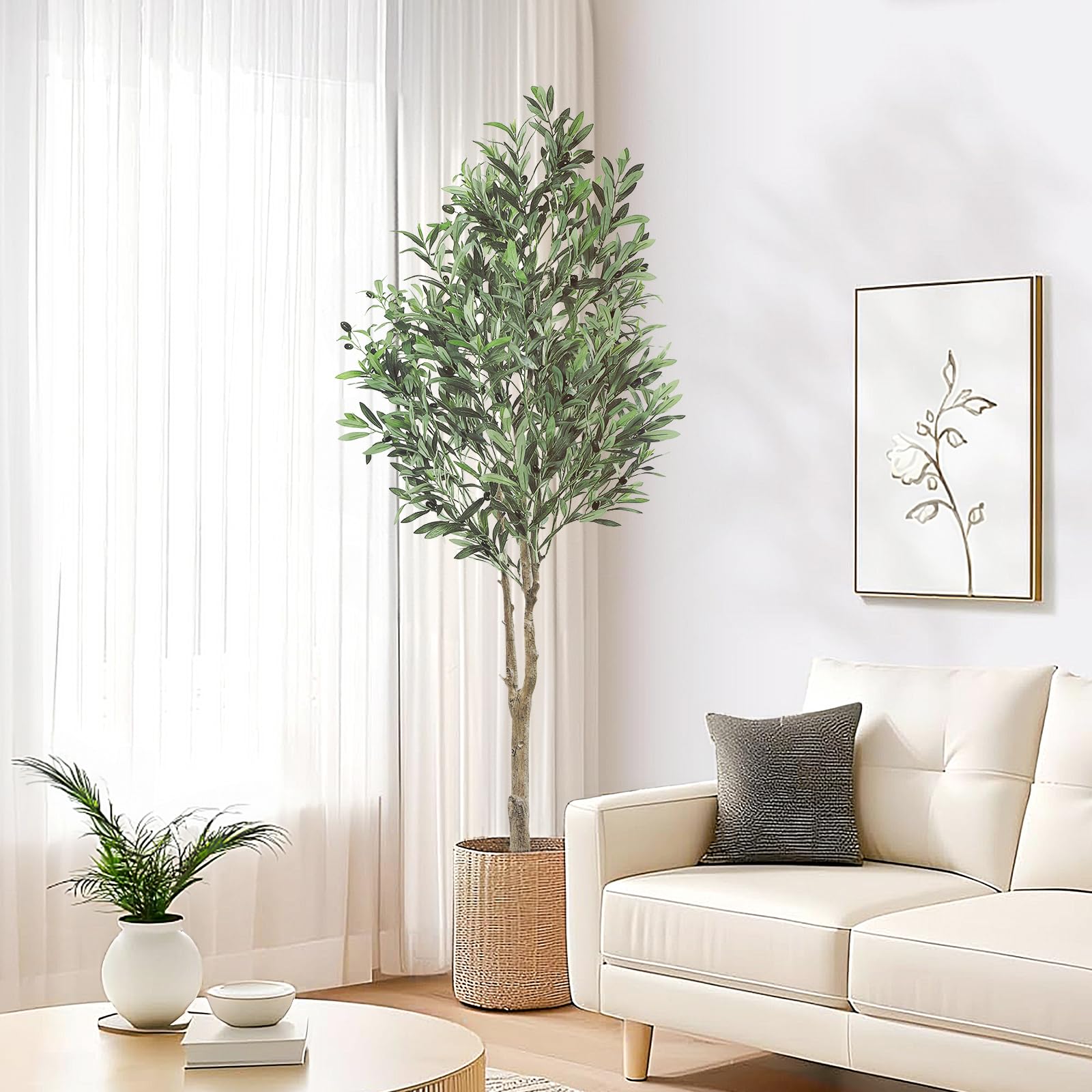 Oc'leaf Künstlicher Olivenbaum im Topf - Große Künstliche Pflanze für Zuhause, Wohnzimmer, Schlafzimmer, Büro und Garten