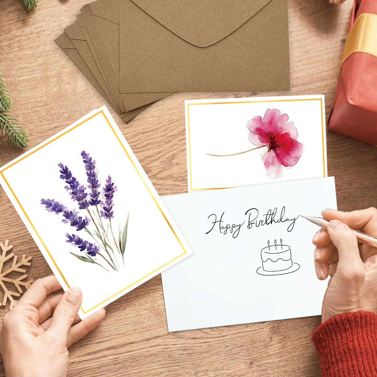 Cartes Voeux d'Anniversaire Fleuri avec Enveloppe Lot de 12