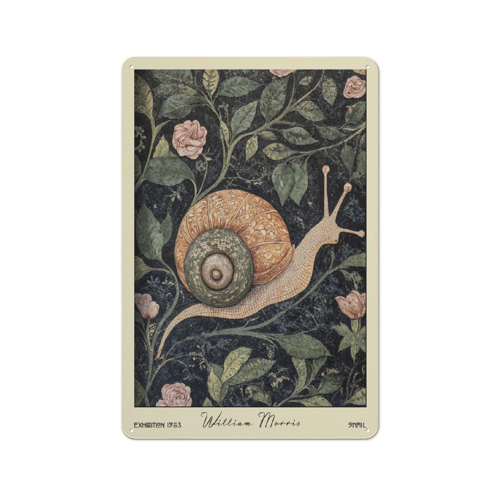 Classic Vintage Metal Sign 30x20cm Featuring William Morris Snail Botanical, Home Bar Decor for Cafe, Pub, Workshop Or Home Bar