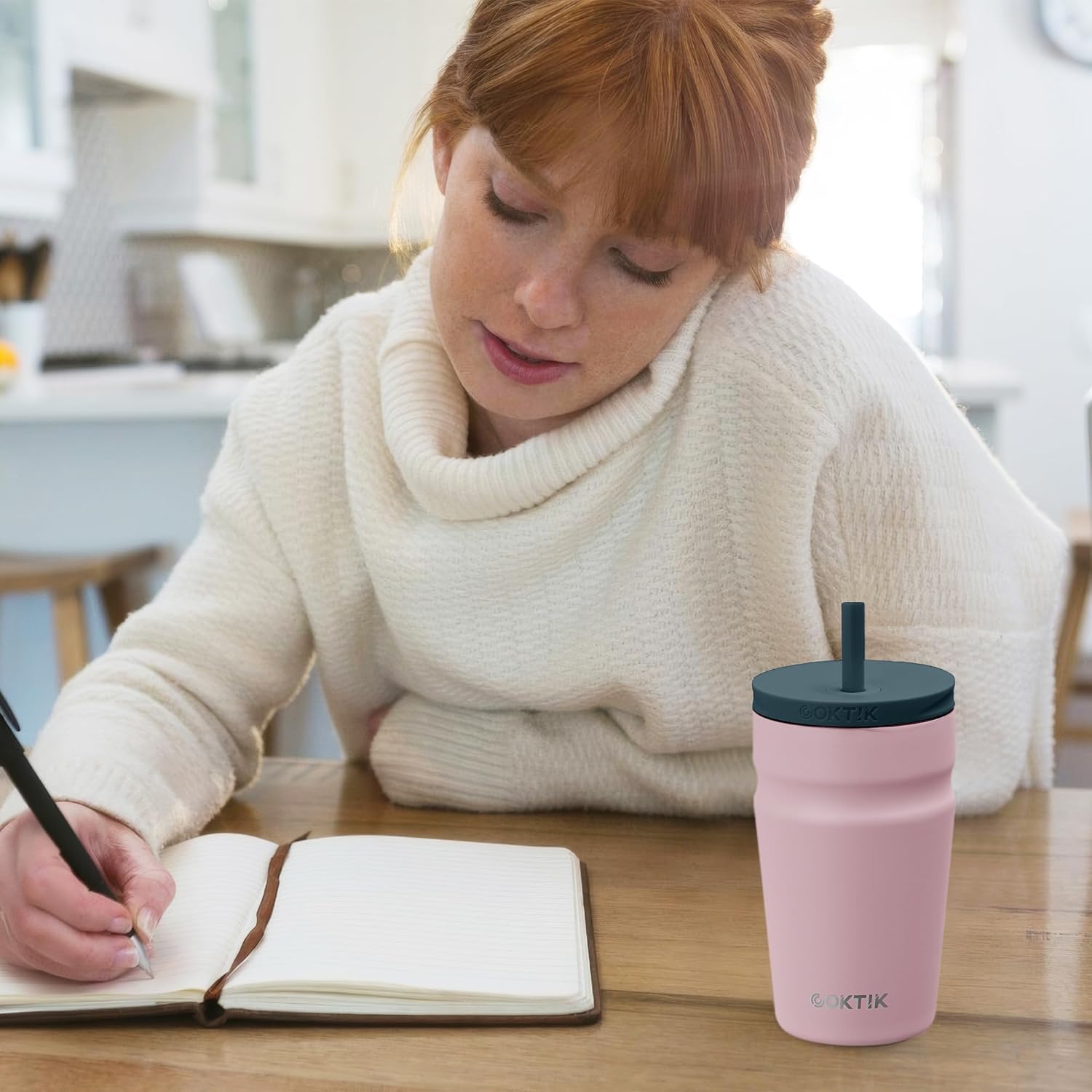 COKTIK 16oz Insulated Tumbler with Lid and Straw Iced Coffee Cup Reusable Stainless Steel Travel Mug Water Bottle Cupholder Friendly for Women Men Her Him (Blush) - Image 4