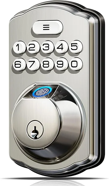 Veise Fingerprint Door Lock, Keyless Entry, Auto Lock, Electronic Keypad Deadbolt for Front Door, Biometric, Anti-Peeking Password, Easy Install, Satin Nickel Satin Nickel Traditional