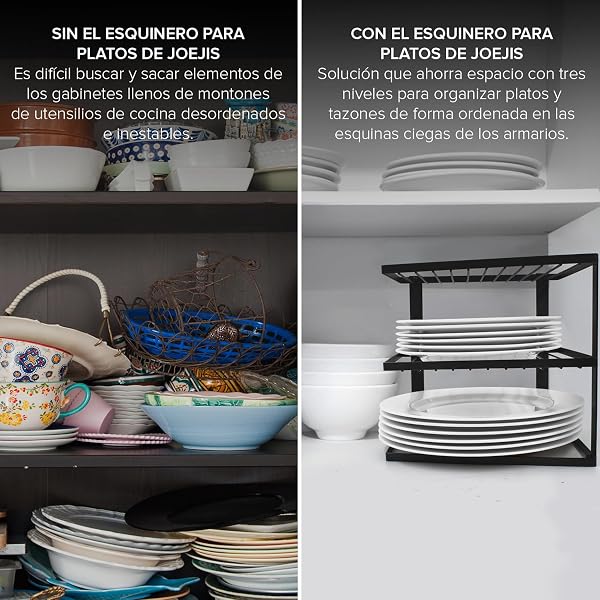 Non Wobble Dish Rack for Kitchen Storage - Corner Dish Rack for Cupboard - Shelf Organizer 25x25x19cm Black - 3