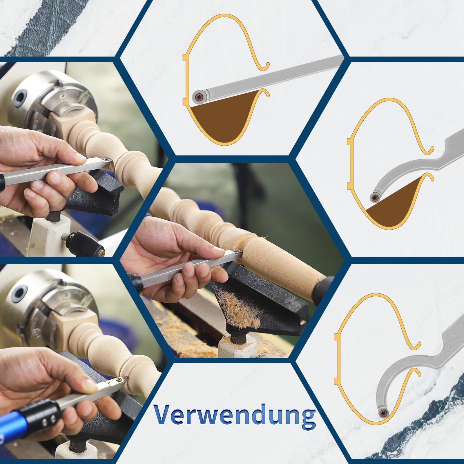Drechseleisen Set mit Hartmetall-Schneidplatten, verstellbare Drechselmesser, Drechselwerkzeug-Satz für Holz(7PCS)