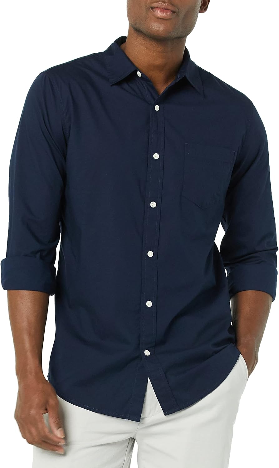 Amazon Essentials Men's Long-Sleeve Slim-Fit Stretch Poplin Shirt