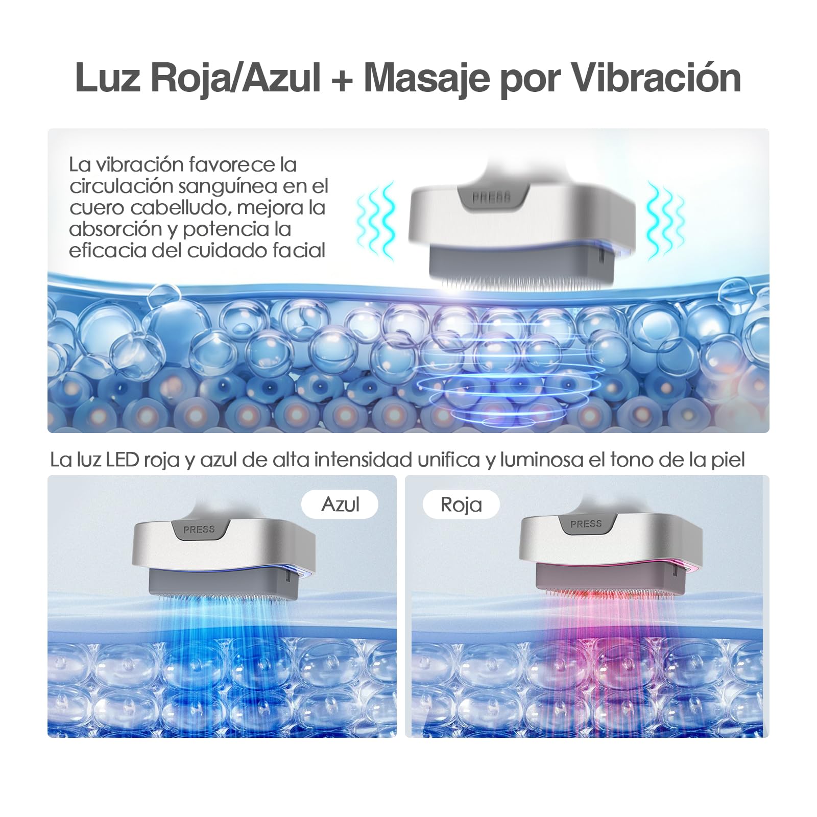 Biopen Derma Stamp 140 Pins, Microneedling + Vibración + Luz LED con 2 Cabezales Reemplazables (0,5 mm) para Cabello Debilitado/Crecimiento de la Barba/Cuidado Facial (Oro Blanco)