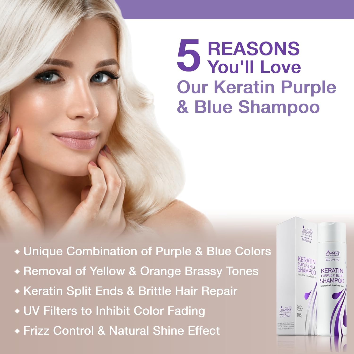Vitamins Keratin Purple Shampoo and Thin Hair Mask Kit - Violet Blue Anti Brassiness for Bleached Blonde Platinum White Gray Dry Damaged Hair and Intensive Deep Conditioner