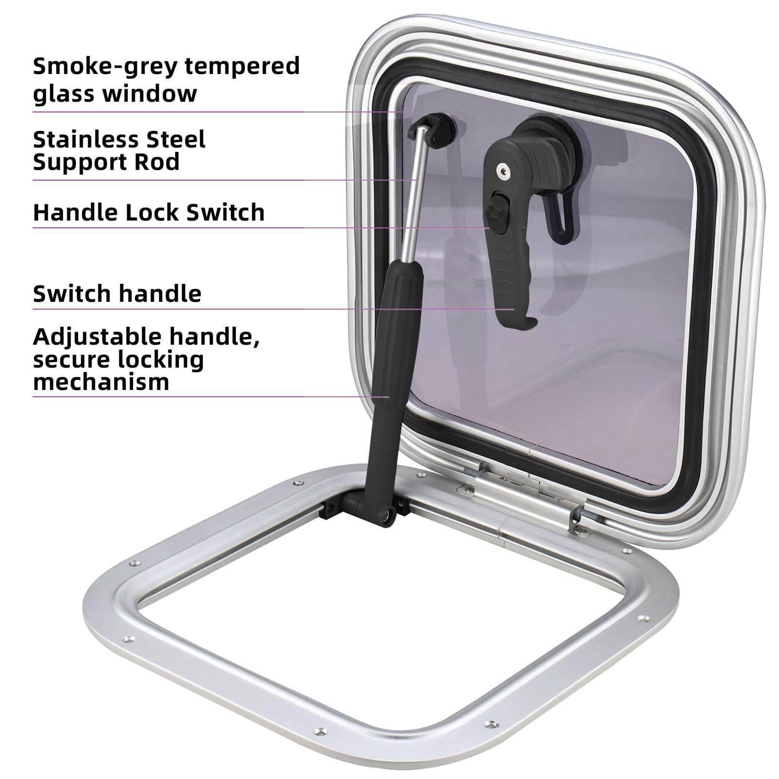 YaeMarine Portello quadrato in alluminio anodizzato per barca e coperchio Marine Hatch Oblò Portlight Finestra per barca/Yacht/RV