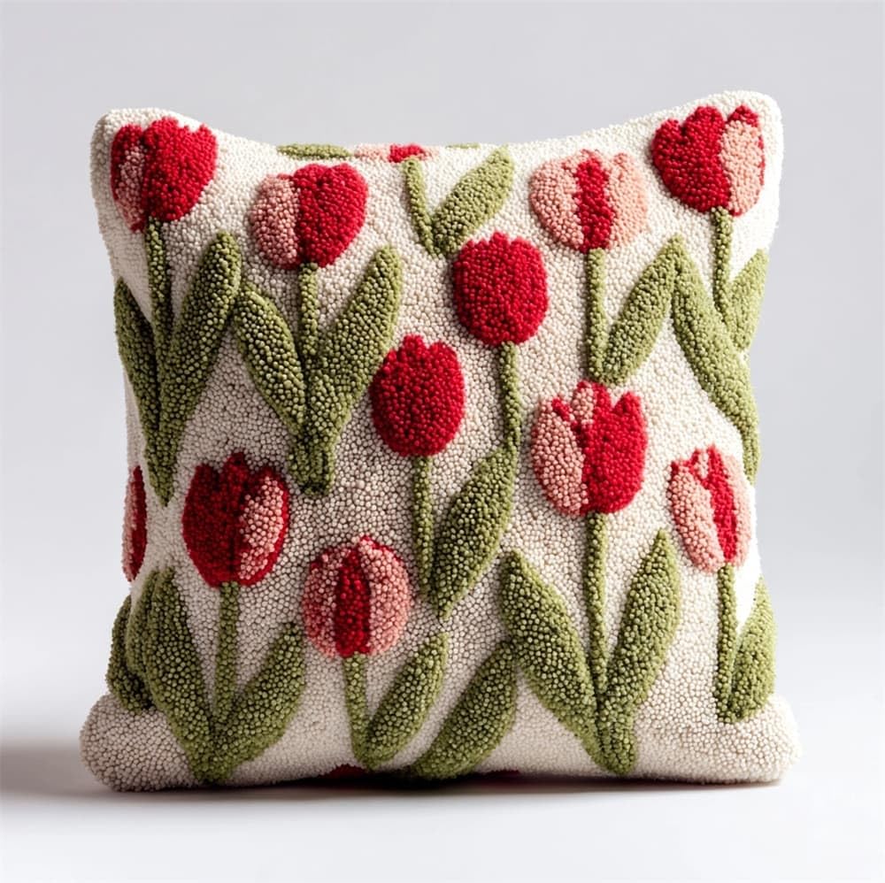 FWRTYCB DIY Latch Pillow Case Kits Tulip Leaves Crochet Cushion Cover