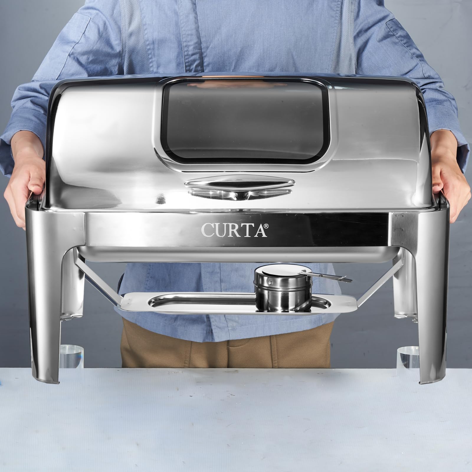 Amazon.com: 9QT Rectangle Catering Warmer Server Roll Top Chafing Dish ...