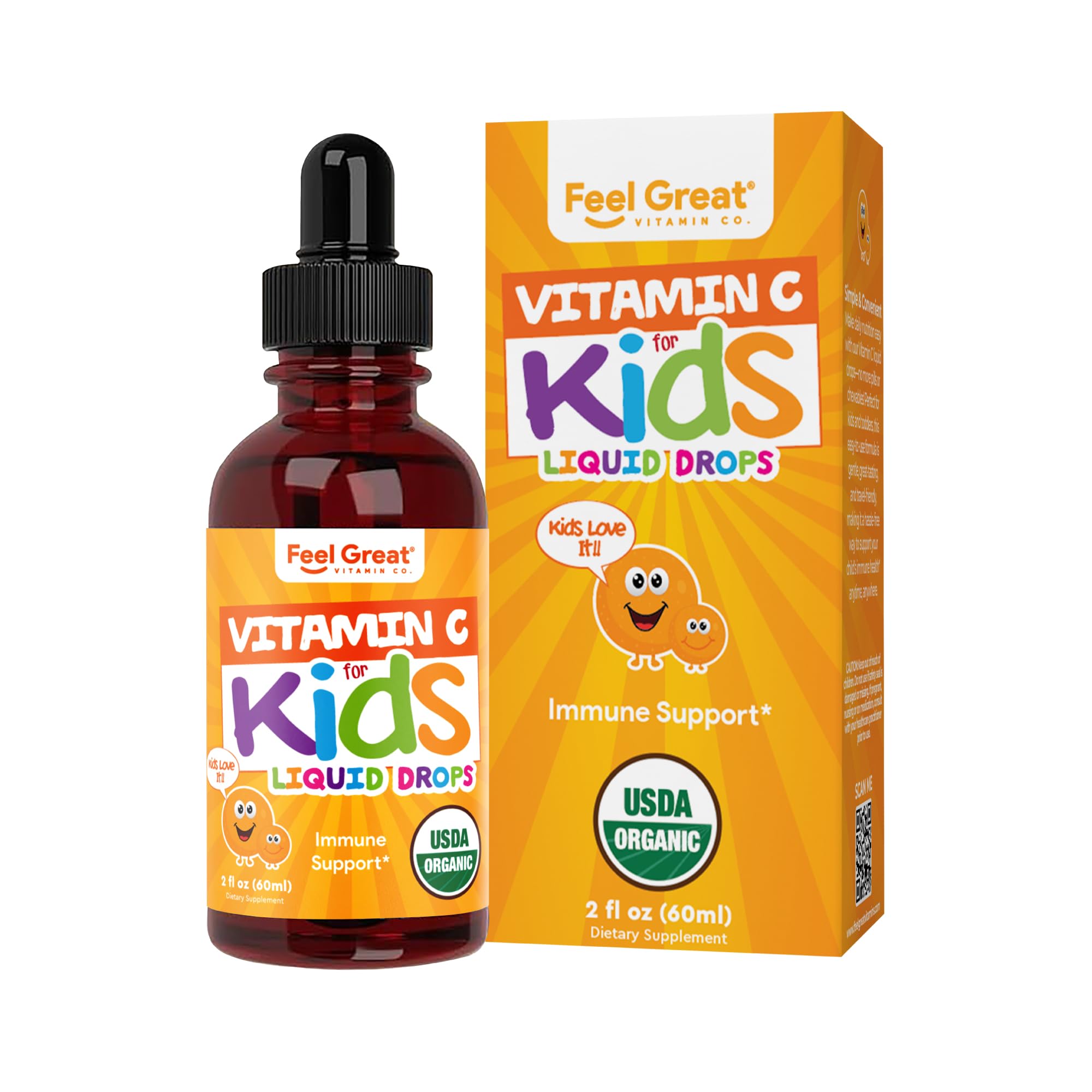 Feel Great Organic Vitamin C Liquid Drops for Kids & Toddlers, 2 Fl Oz