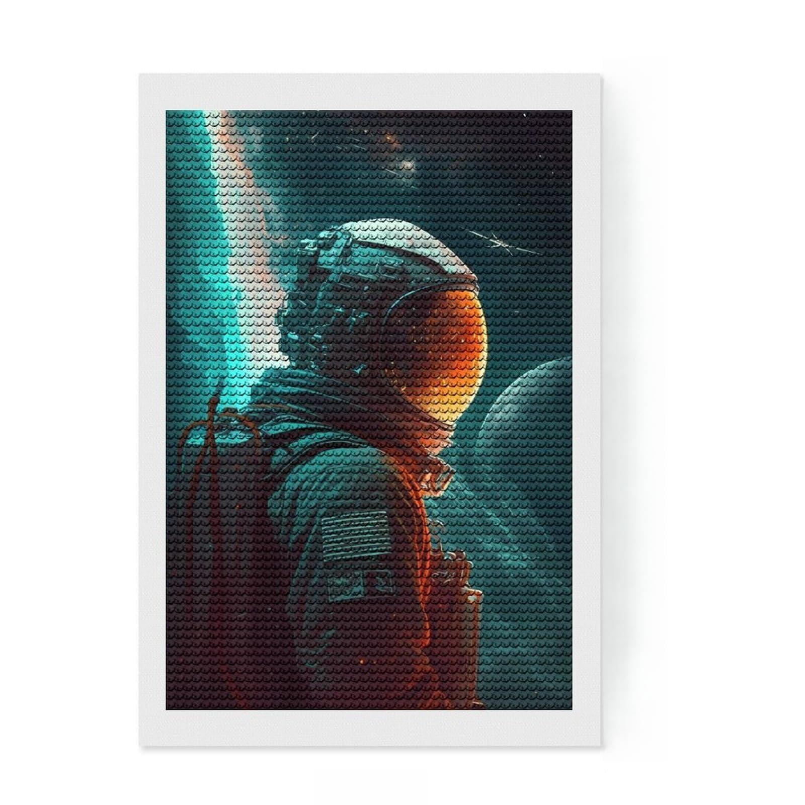 Junmoney Astronaut Lost in Space Full Drill Diamond Painting Kit 8"x12", Boho Decor, for Family Craft Time, Mindful Craft Activity, Gift Idea