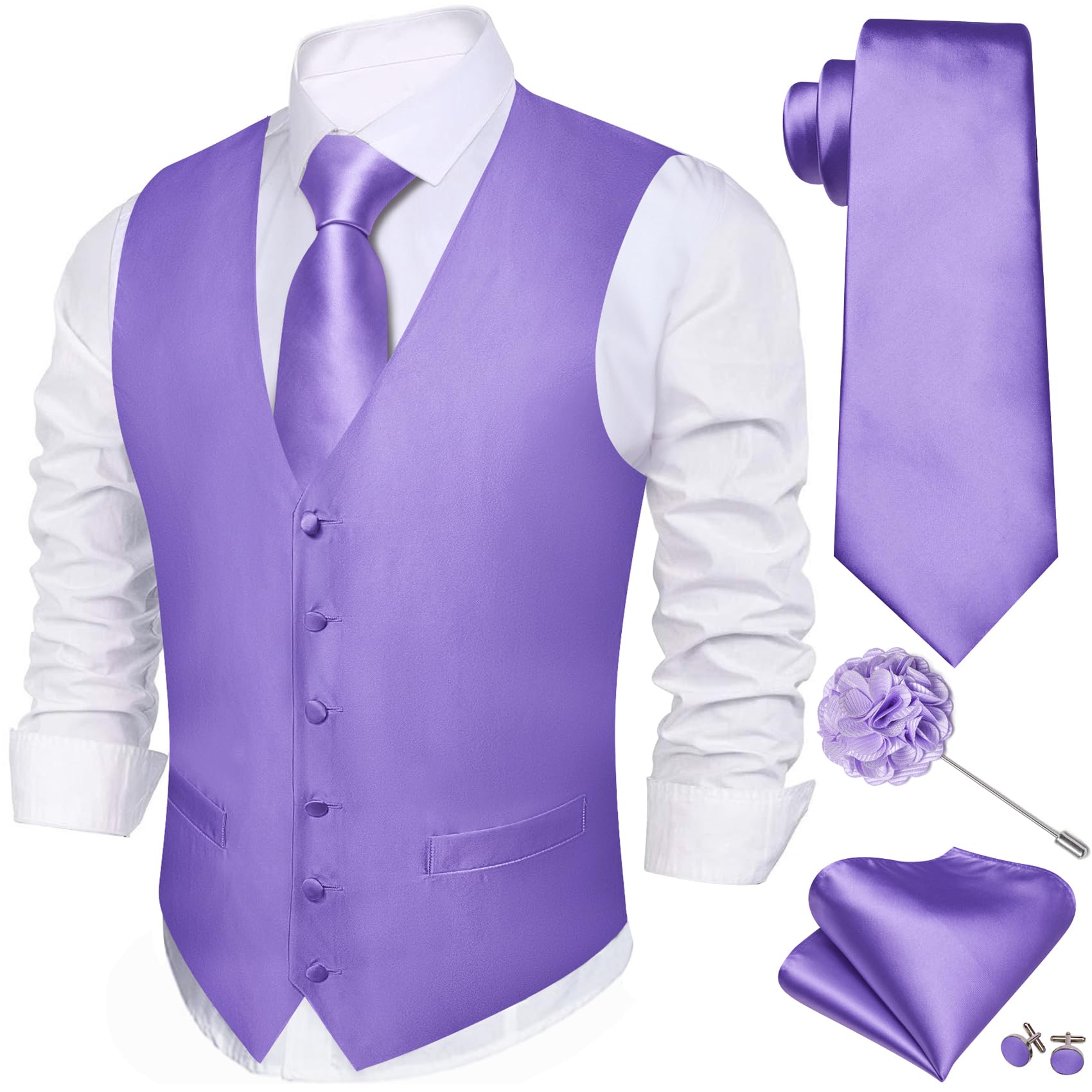 Barry.Wang Men's Suit Vest Formal/Casual Paisley Silk Tie Vests 5PCS