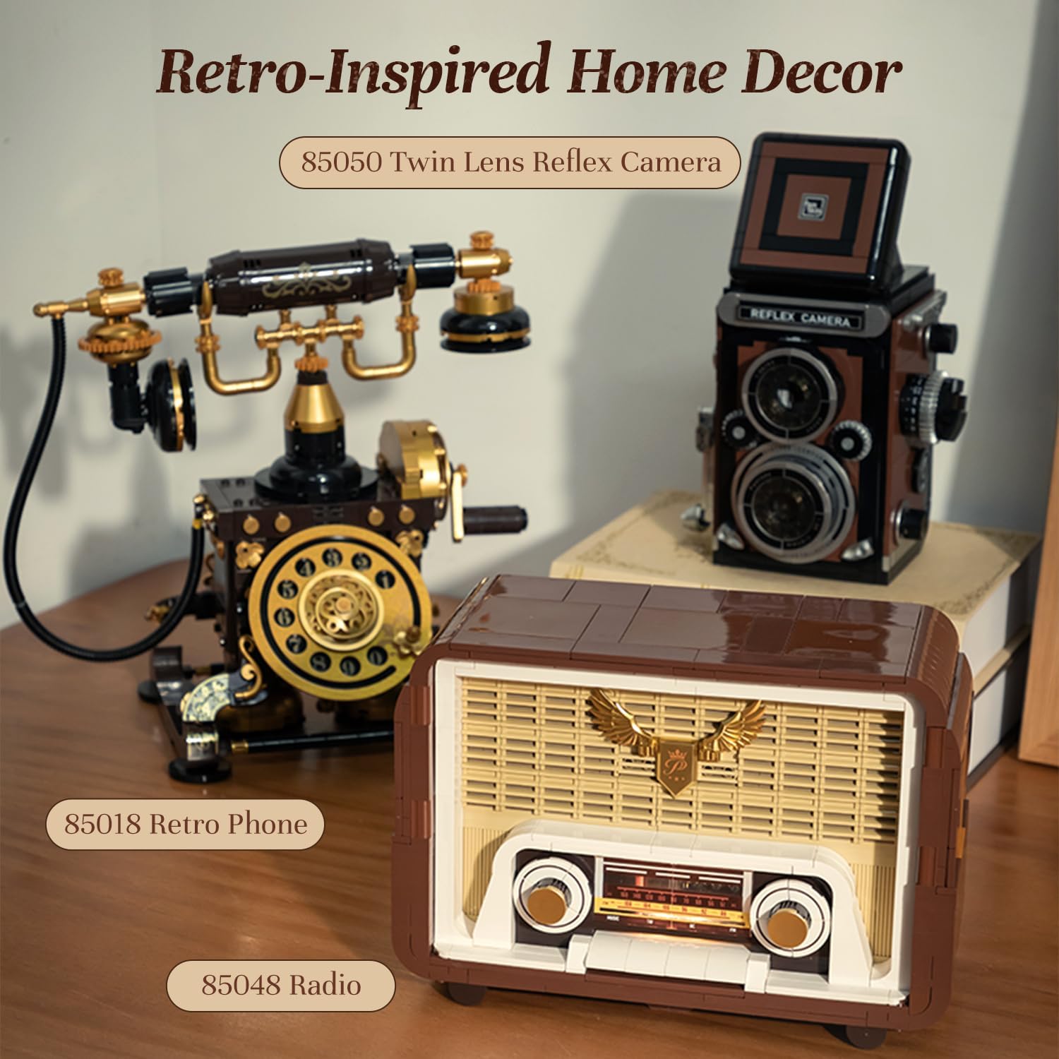 PANTASY Retro Radio Building Set, Vintage Radio Model with Light Module and Moving Tuning Knob, Phone Amplifier Mode, Type C Powered Brick Set, Detailed Electronic Structure, Adult Display Gift